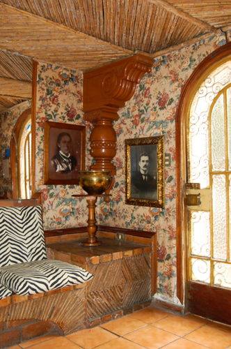 The holy hostel's lobby in daylight.