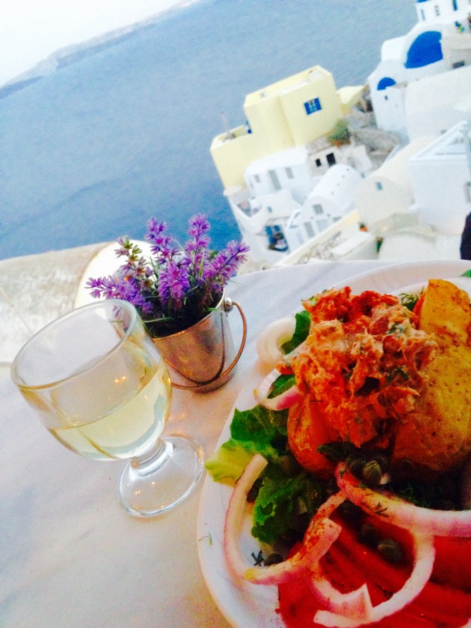 Solo dinner in Santorini, Greece